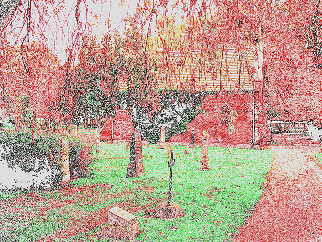 Cimetière de Helsingborg / Suède - Brick chapel- Chapelle de briques / 22 octobre 2008. Contours en couleurs.