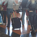 Dame du bel âge avec un sac multicolore et autres attraits - Mature on flats with a multicoloured carry-on luggage- PET Montreal airport.