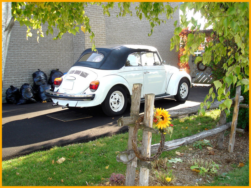 Vitrail & Volks beatle décapotable - Stained-glass window & convertible Volkswagen Beatle. Dans ma ville / Hometown.