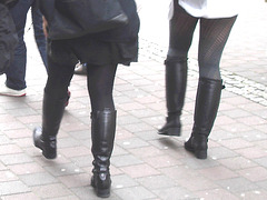 7 Eleven Swedish blond duo in dominatrix and flat leather Boots - Helsingborg / Sweden.  October 22th 2008.