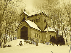 Tour St-Benoit de l'abbaye de St-Benoit-du-lac  /  Québec. CANADA - Février 2009 - Sepia