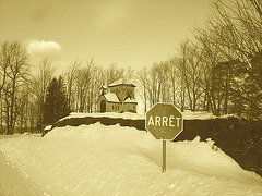 Tour St-Benoit de l'abbaye de St-Benoit-du-lac  /  Québec. CANADA - Février 2009  -  Sepia