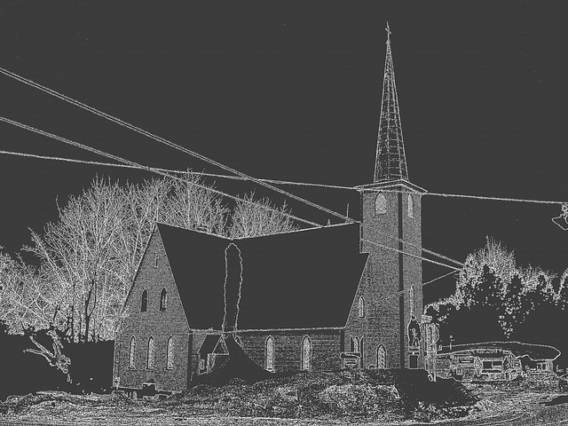 Église St-Augustin de Cantorbery- Austin. Québec- CANADA /   7 février 2009- Mine de plomb en effet négatif