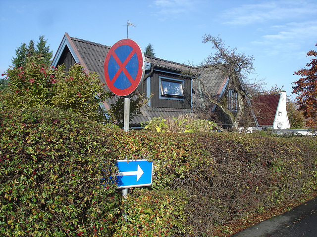 Flèche bleue vers somptueuse propriété suédoise /  Blue arrow toward a sumptuous swedish house -  Båstad  / Suède - Sweden.  Octobre 2008