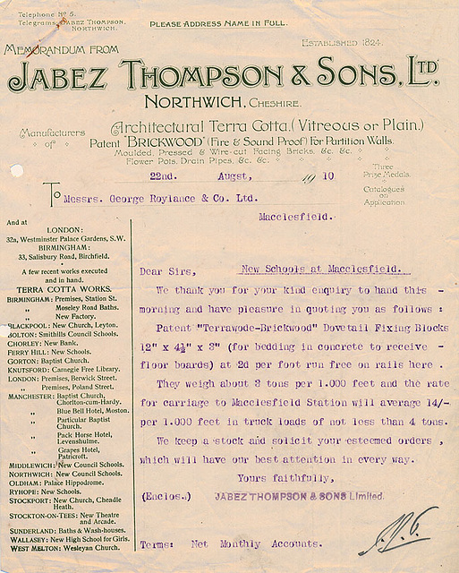 Jabez Thompson, Northwich Jabez Thompson, Northwich