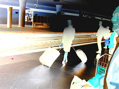 Blond flight attendant smoker in high heels shoes - Copenhagen train station airport  /  October 20th 2008 - Negative effect