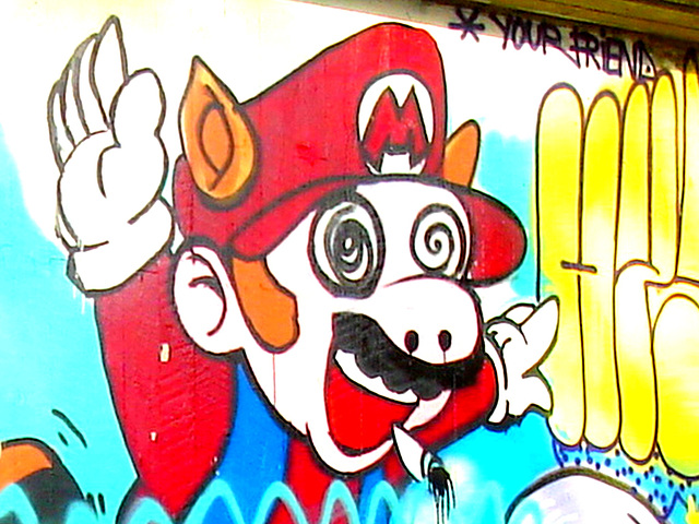 Pont et graffitis " Mario Bros " bridge graffitis  /  Ängelholm - Sweden / Suède - 23 octobre 2008