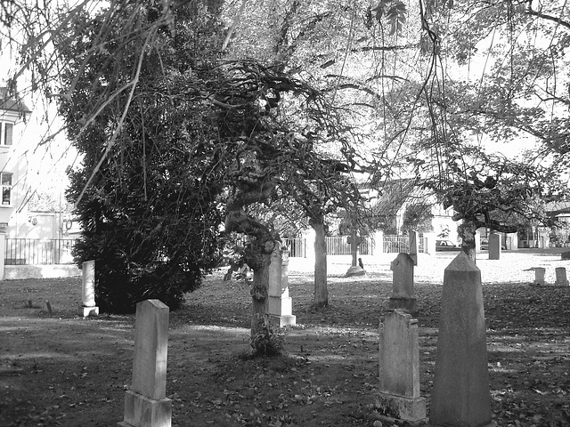 Cimetière et église / Cemetery & church - Ängelholm.  Suède / Sweden.  23 octobre 2008- B & W