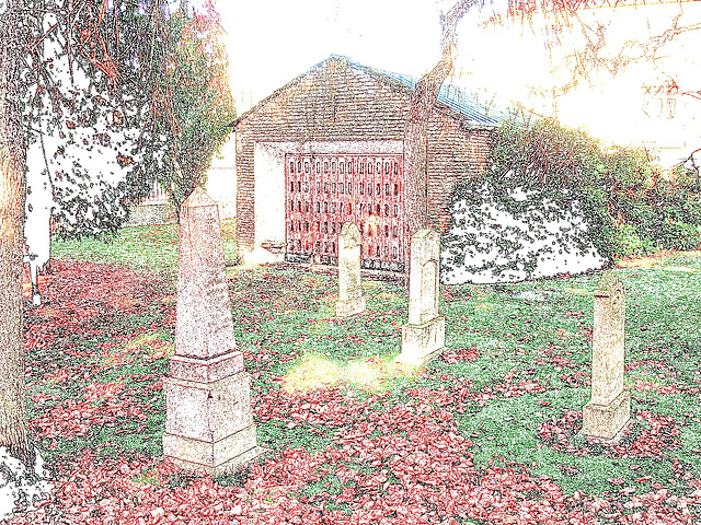 Cimetière et église / Cemetery & church - Ängelholm.  Suède / Sweden.  23 octobre 2008- Contours de couleurs / Colourful outlines