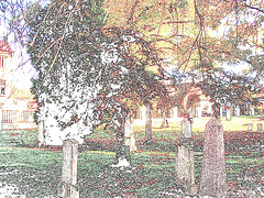 Cimetière et église / Cemetery & church - Ängelholm.  Suède / Sweden.  23 octobre 2008- Contours de couleurs / Colourful outlines