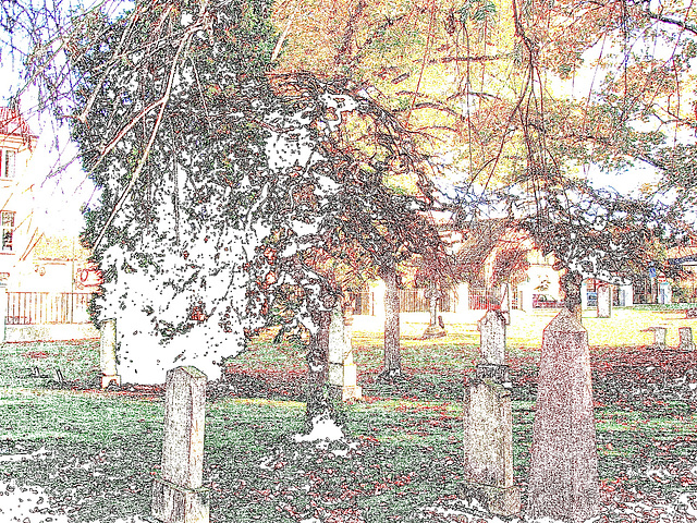 Cimetière et église / Cemetery & church - Ängelholm.  Suède / Sweden.  23 octobre 2008- Contours de couleurs / Colourful outlines