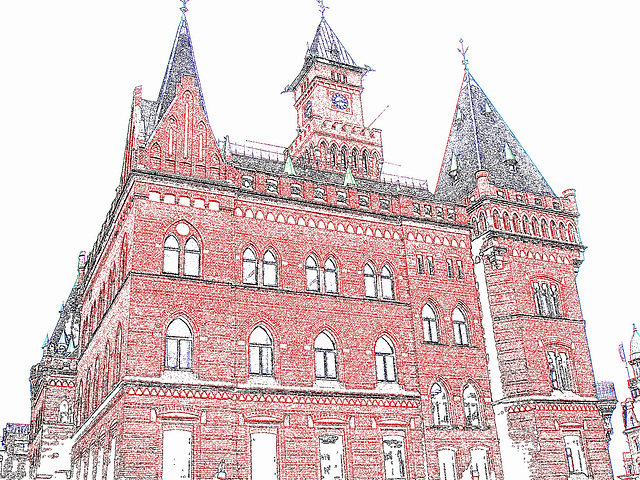 Architecture Viking contemporaine / Majestuous archtectural building  -  Helsingborg  /  Suède - Sweden.  22 octobre 2008  - Contours de couleurs ravivées