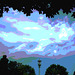Lampadaire avec ciel et arbres  /   Street lamp with sky and trees.   Hometown  / Dans ma ville.  15 juillet 2009 - Version postérisée
