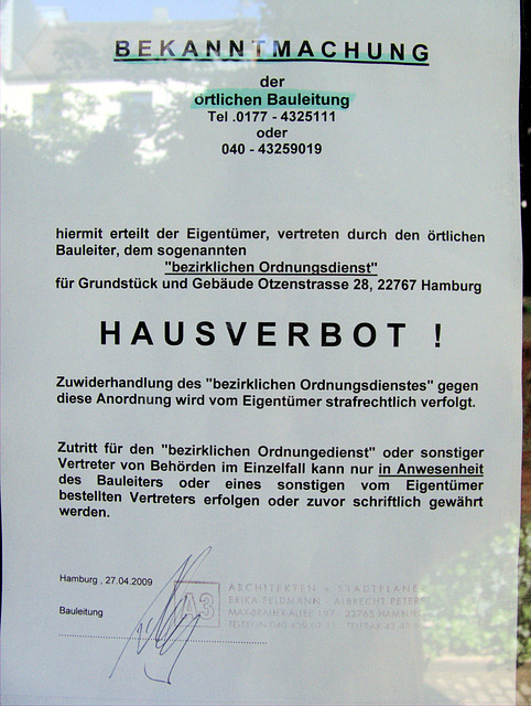 Hausverbot für den bezirklichen Ordnungsdienst