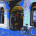 Drop in ! Store façade and bike - Façade de magasin et vélo /  Helsingborg  .  Suède / Sweden.  22 octobre 2008 -  Changement de couleur et postérisation