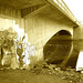 Pont et graffitis " Mario Bros " bridge graffitis  /  Ängelholm - Sweden / Suède - 23 octobre 2008- Sepia