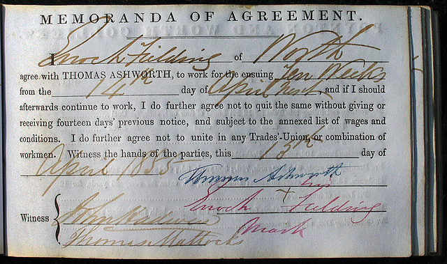 Miner's contract, Nelson Pit, Poynton 1855