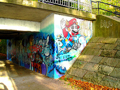Pont et graffitis " Mario Bros " bridge graffitis  /  Ängelholm - Sweden / Suède - 23 octobre 2008