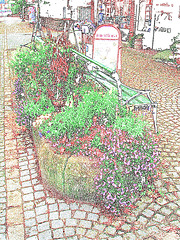 Scène de trottoir fleuri interfloré /  Interflore store scenery.   . Båstad .  Suède /  Sweden.  21 octobre 2008 - Contours de coulers ravivées