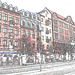 Façade typique de l'architecture Viking /  Allfrûkt Swedish architectural façade - Helsingborg / Sweden- Suède.  22 octobre 2008 - Contours de couleurs / Colourful outlines artwork