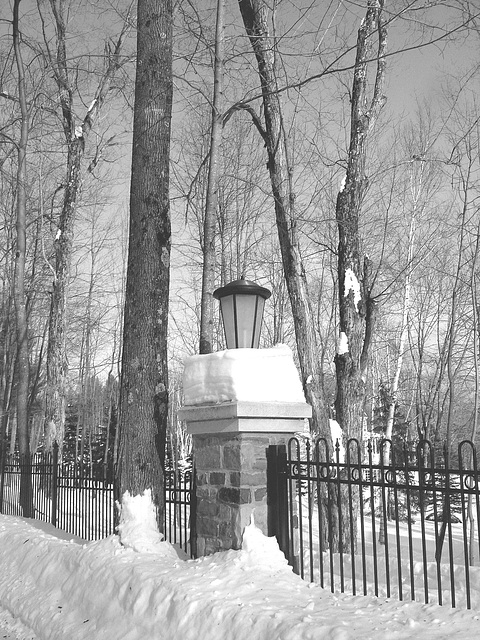 Paysages d'hiver à proximité de l'abbaye de St-Benoit-du-lac au Québec .  7 Février 2009- B & W