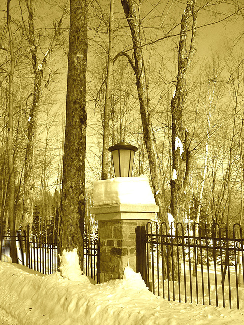 Paysages d'hiver à proximité de l'abbaye de St-Benoit-du-lac au Québec .  7 Février 2009-  Sepia