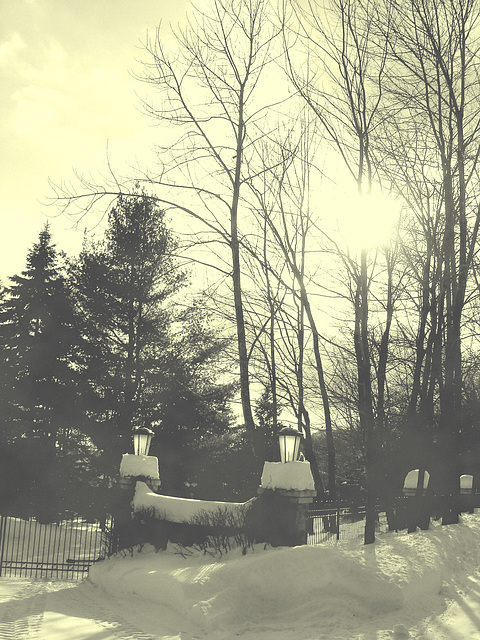 Paysages d'hiver à proximité de l'abbaye de St-Benoit-du-lac au Québec .  7 Février 2009- Photo ancienne /  Vintage