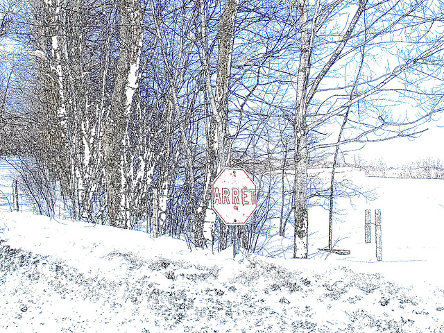 Paysages d'hiver à proximité de l'abbaye de St-Benoit-du-lac au Québec .  7 Février 2009- Colourful outlines / Contours de couleurs