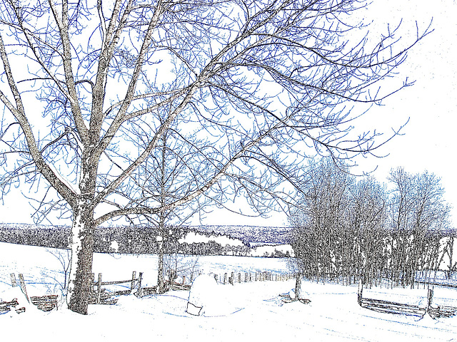 Paysages d'hiver à proximité de l'abbaye de St-Benoit-du-lac au Québec .  7 Février 2009-  Contours en couleurs / Colourful outlines