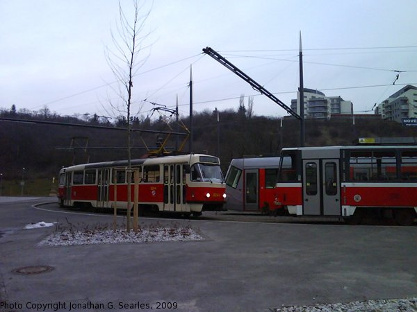 DPP #8244 with Other Trams at Radlicka, Prague, CZ, 2009