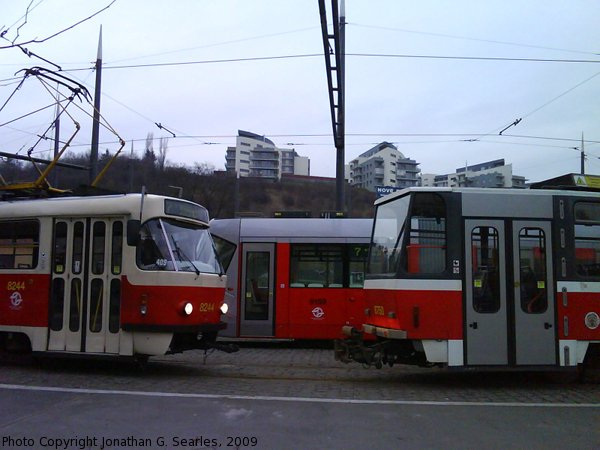 DPP #8244 with 9150 and 8750 at Radlicka, Prague, CZ, 2009