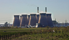 A clump of cooling towers