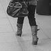 ATM Lady in pale high-heeled boots / La Dame au guichet $$$ en bottes à talons hauts - Aéroport de Copenhague  - 20 octobre 2008. - B & W