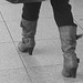 ATM Lady in pale high-heeled boots / La Dame au guichet $$$ en bottes à talons hauts - Aéroport de Copenhague  - 20 octobre 2008. -  B & W