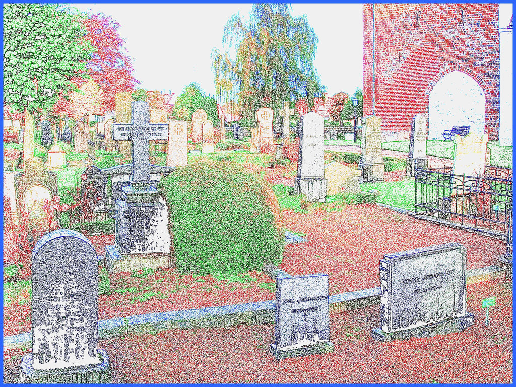 Cimetière de Båstad / Båstad  cemetery - Photofiltre /Contours en couleur.