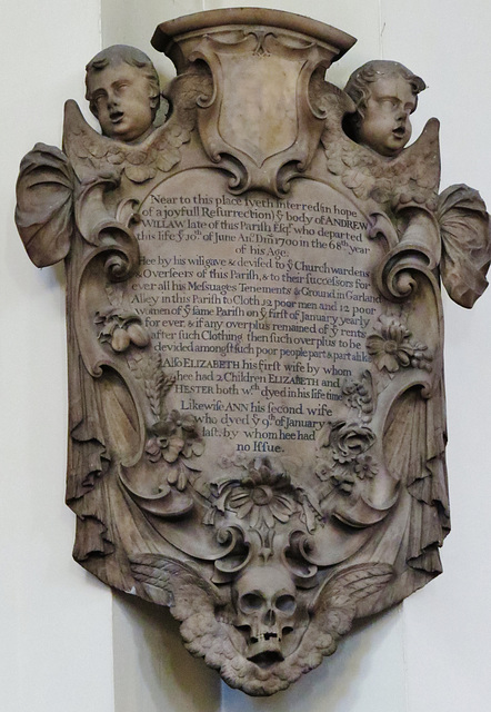 st. botolph bishopsgate, london,memorial of 1700 to andrew willaw