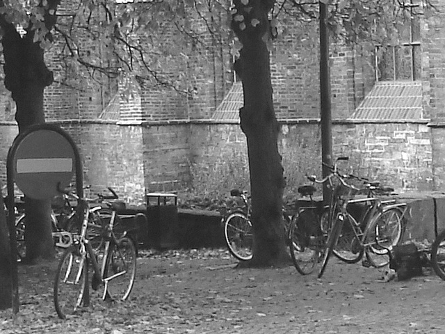 Église et vélos /  Church & bikes scenery  -  Helsingborg / Suède - Sweden.  22 octobre 2008- N & B