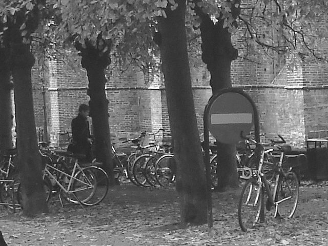Église et vélos /  Church & bikes scenery  -  Helsingborg / Suède - Sweden.  22 octobre 2008-  N & B