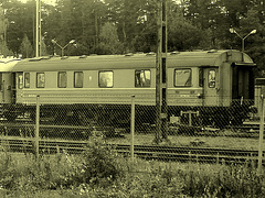 Wagon de train suédois /  Swedish train wagon -  Ängelholm / Suède - Sweden - 23 octobre 2008- En photo ancienne / Vintage artwork