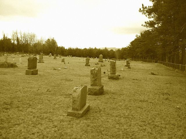 Cimetière américain typique /  Mountain view cemetery. Saranac lake area.  NY. USA . March 29th 2009- Sepia