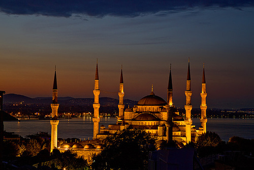 Blue mosque by night