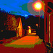 Rue sombre & lampadaire /  Street lamp and narrow street in the dark  - Båstad / Suède - Sweden.  23-10- 2008 - Postérisation
