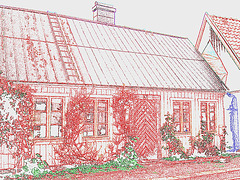 Maison / House  No-47  .  Båstad .  Suède / Sweden.  21-10-2008 - Contours de couleurs ravivées
