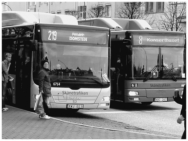 Bus suédois / Swedish buses - Helsingborg / Suède - Sweden.  22 octobre 2008- N & B