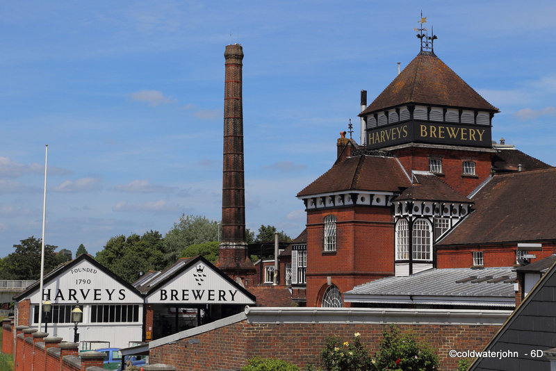 Barveys Brewery from Lewes High Street on a summer Saturday afternoon