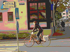 Vatteng biker area -  Zone Vatteng pour jolie cycliste / Ängelholm en Suède / Sweden.  23 octobre 2008Postérisée avec photofiltre