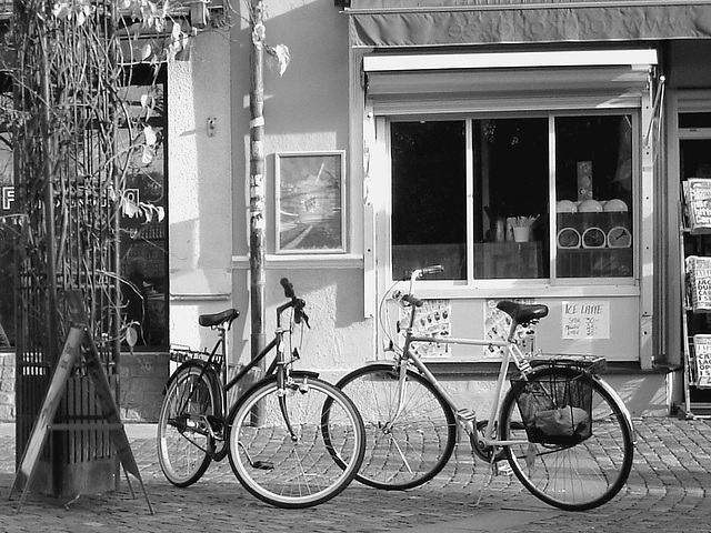 Regard sur vélos suédois / Handlesbanken Swedish Bikes eyesight  /  Ängelholm en Suède - Sweden .  23 octobre 2008- Noir et blanc - B & W.