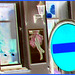 -  Sens unique rouge vers façade podoérotique / Red one way toward footlight façade sight  -  Helsinborg / Suède - Sweden.  22 octobre 2008Effet de négatif / Negative artwork effect