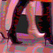 Duo sexy en bottes à talons aiguilles /  Sexy duo in stiletto heeled boots -  Aéroport de Montréal / Montreal airport.  15 novembre 2008   - Talons hauts sur plancher luisant / Postérisation
