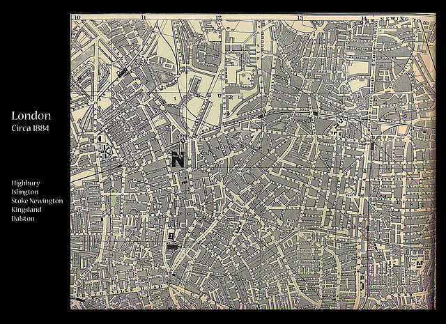 Highbury Islington Stoke Newington Kingsland Dalston map c1884